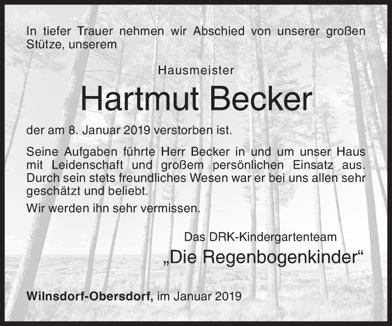  Traueranzeige für Hartmut Becker vom 10.01.2019 aus Siegener Zeitung