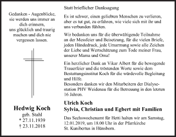 Traueranzeige von Hedwig Koch von Siegener Zeitung