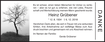 Traueranzeige von Heinz Grübener von Siegener Zeitung