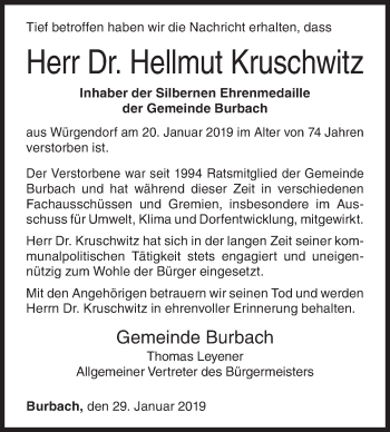 Traueranzeige von Hellmut Kruschwitz von Siegener Zeitung