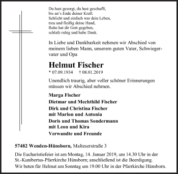 Traueranzeige von Helmut Fischer von Siegener Zeitung