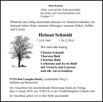 Traueranzeige von Helmut Schmidt von Siegener Zeitung