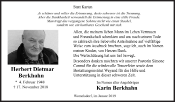 Traueranzeige von Herbert Dietmar Berkhahn von Siegener Zeitung