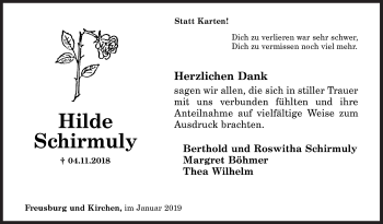Traueranzeige von Hilde Schirmuly von Siegener Zeitung