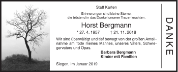 Traueranzeige von Horst Bergmann von Siegener Zeitung