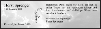 Traueranzeige von Horst Sprenger von Siegener Zeitung