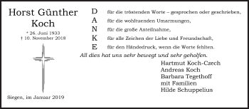 Traueranzeige von Horst Günther Koch von Siegener Zeitung