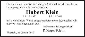 Traueranzeige von Hubert Klein von Siegener Zeitung