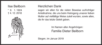 Traueranzeige von Ilse Beilborn von Siegener Zeitung