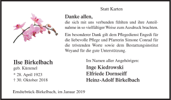 Traueranzeige von Ilse Birkelbach von Siegener Zeitung