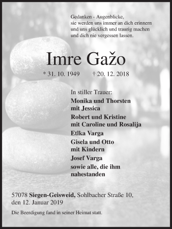 Traueranzeige von Imre Gazo von Siegener Zeitung
