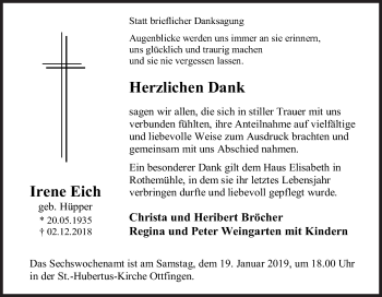 Traueranzeige von Irene Eich von Siegener Zeitung