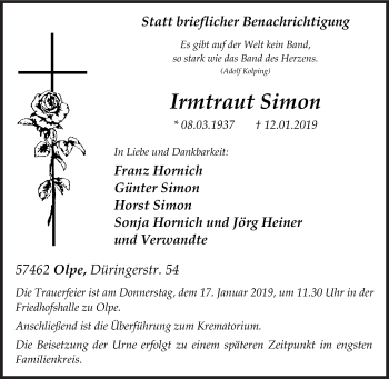 Traueranzeige von Irmtraut Simon von Siegener Zeitung