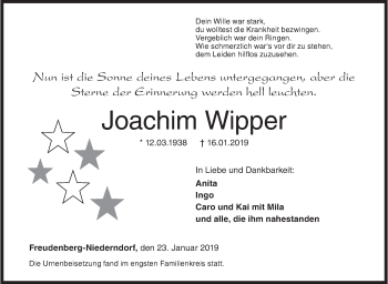 Traueranzeige von Joachim Wipper von Siegener Zeitung