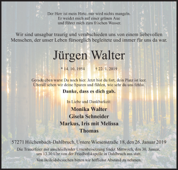 Traueranzeige von Jürgen Walter von Siegener Zeitung