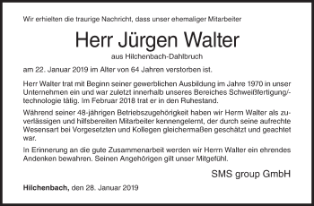 Traueranzeige von Jürgen Walter von Siegener Zeitung