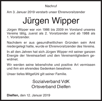Traueranzeige von Jürgen Wipper von Siegener Zeitung