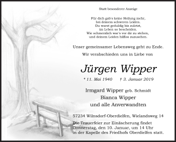 Traueranzeige von Jürgen Wipper von Siegener Zeitung