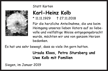 Traueranzeige von Karl-Heinz Kolb von Siegener Zeitung