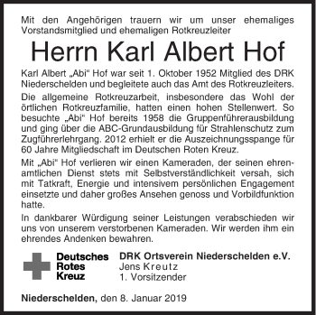 Traueranzeige von Karl Albert Hof von Siegener Zeitung