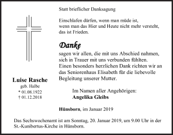 Traueranzeige von Luise Rasche von Siegener Zeitung