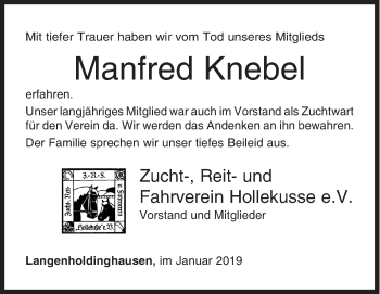 Traueranzeige von Manfred Knebel von Siegener Zeitung