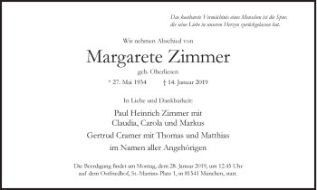 Traueranzeige von Margarete Zimmer von Siegener Zeitung