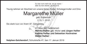 Traueranzeige von Margarethe Müller von Siegener Zeitung