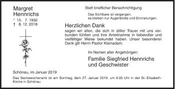 Traueranzeige von Margret Hennrichs von Siegener Zeitung