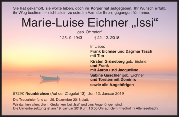 Traueranzeige von Marie-Luise Eichner von Siegener Zeitung