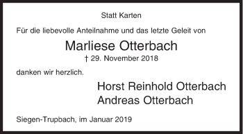 Traueranzeige von Marliese Otterbach von Siegener Zeitung