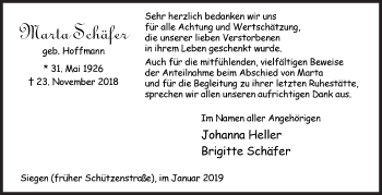 Traueranzeige von Marta Schäfer von Siegener Zeitung