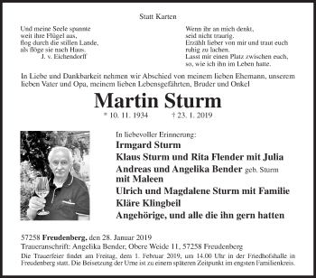 Traueranzeige von Martin Sturm von Siegener Zeitung
