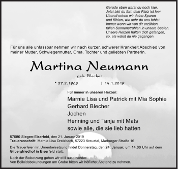 Traueranzeige von Martina Neumann von Siegener Zeitung