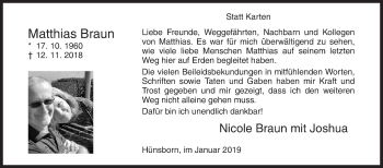 Traueranzeige von Matthias Braun von Siegener Zeitung