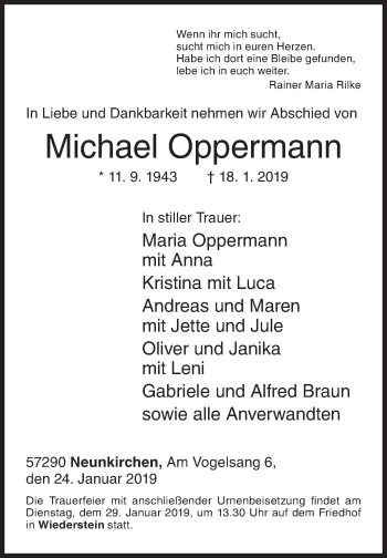 Traueranzeige von Michael Oppermann von Siegener Zeitung