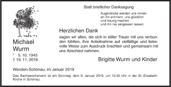 Traueranzeige von Michael Wurm von Siegener Zeitung