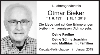 Traueranzeige von Otmar Bieker von Siegener Zeitung