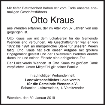 Traueranzeige von Otto Kraus von Siegener Zeitung