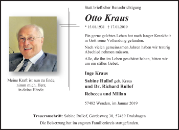 Traueranzeige von Otto Kraus von Siegener Zeitung