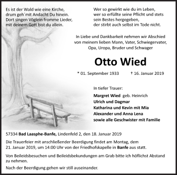 Traueranzeige von Otto Wied von Siegener Zeitung