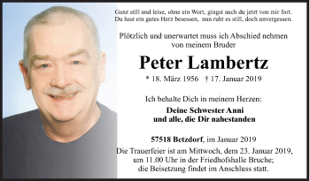Traueranzeige von Peter Lambertz von Siegener Zeitung