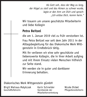 Traueranzeige von Petra Beitzel von Siegener Zeitung