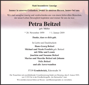Traueranzeige von Petra Beitzel von Siegener Zeitung