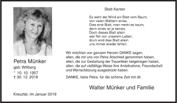 Traueranzeige von Petra Münker von Siegener Zeitung