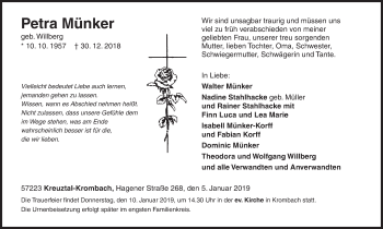 Traueranzeige von Petra Münker von Siegener Zeitung
