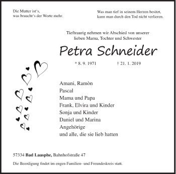 Traueranzeige von Petra Schneider von Siegener Zeitung
