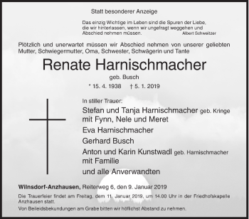 Traueranzeige von Renate Harnischmacher von Siegener Zeitung