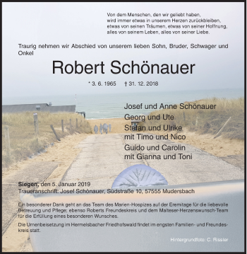 Traueranzeige von Robert Schönauer von Siegener Zeitung
