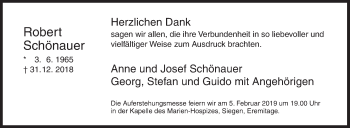 Traueranzeige von Robert Schönauer von Siegener Zeitung